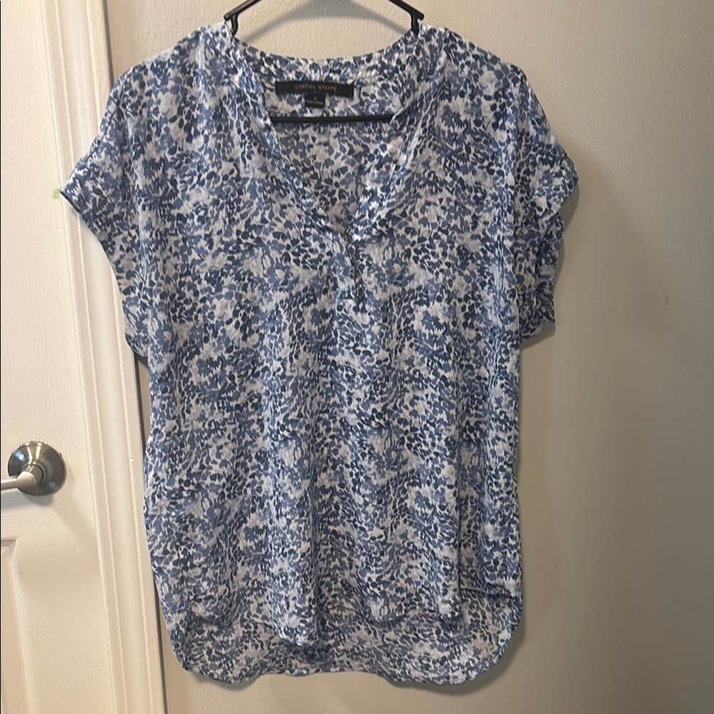 Cynthia Steffe Blue Polo Collar Relaxed Blouse